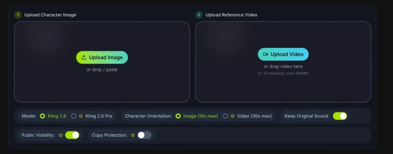 Upload Character Image & Motion Reference